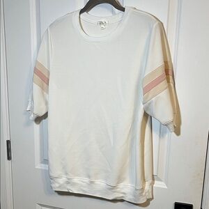Nine Britton Off White Scuba Top with Pink and Beige Stripes